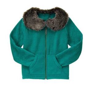 Gymboree snowflake fun fur collar zip up sweater jacket